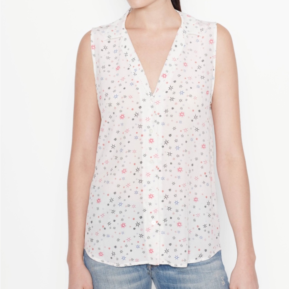Equipment Sleeveless Adalyn Silk Shirt color is Nature White Multi Size S $218